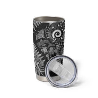 New Zealand Sea Animals Tumbler Cup with Maori Koru Tribal Tattoo and Silver Ferns Black Color