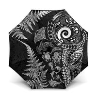 New Zealand Sea Animals Umbrella with Maori Koru Tribal Tattoo and Silver Ferns Black Color