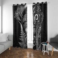 New Zealand Sea Animals Window Curtain with Maori Koru Tribal Tattoo and Silver Ferns Black Color