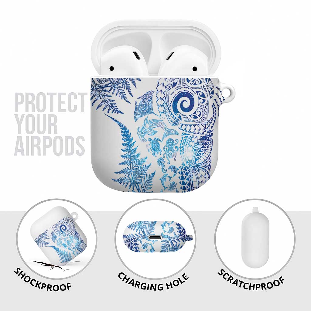 New Zealand Sea Animals AirPods Case with Maori Koru Tribal Tattoo and Silver Ferns Galaxy Style