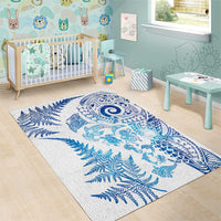 New Zealand Sea Animals Area Rug with Maori Koru Tribal Tattoo and Silver Ferns Galaxy Style