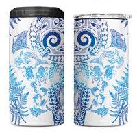 New Zealand Sea Animals 4 in 1 Can Cooler Tumbler with Maori Koru Tribal Tattoo and Silver Ferns Galaxy Style