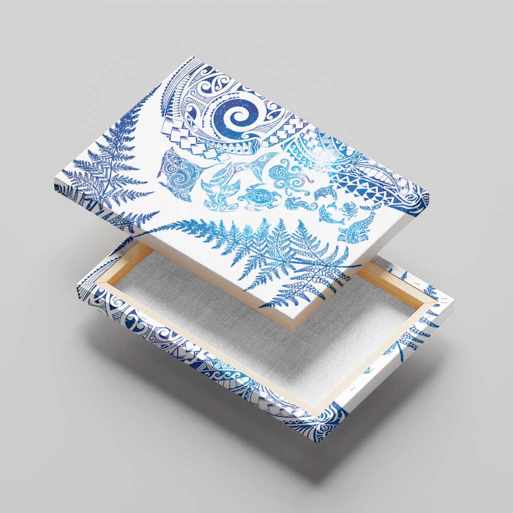 New Zealand Sea Animals Canvas Wall Art with Maori Koru Tribal Tattoo and Silver Ferns Galaxy Style