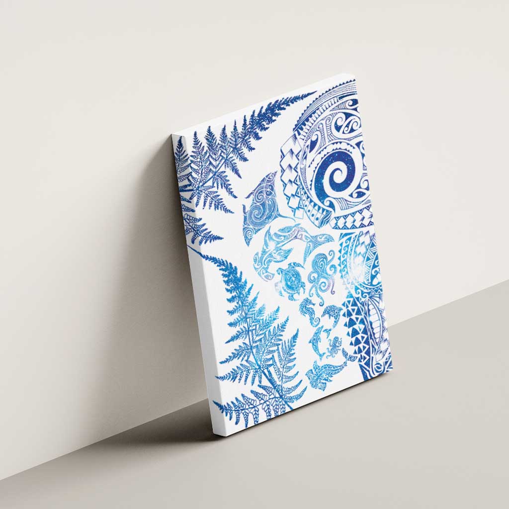 New Zealand Sea Animals Canvas Wall Art with Maori Koru Tribal Tattoo and Silver Ferns Galaxy Style