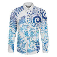 New Zealand Sea Animals Family Matching Long Sleeve Bodycon Dress and Hawaiian Shirt with Maori Koru Tribal Tattoo and Silver Ferns Galaxy Style