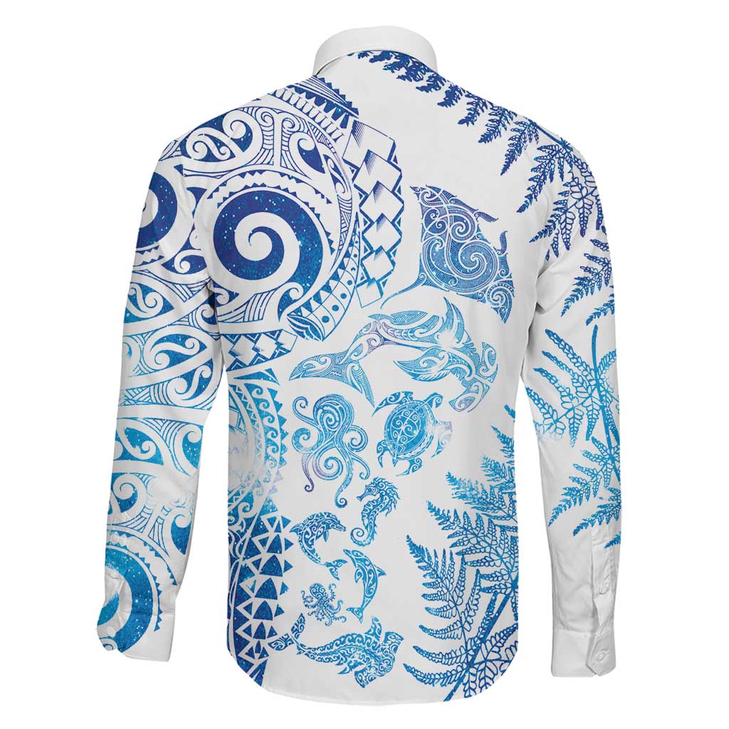 New Zealand Sea Animals Family Matching Long Sleeve Bodycon Dress and Hawaiian Shirt with Maori Koru Tribal Tattoo and Silver Ferns Galaxy Style