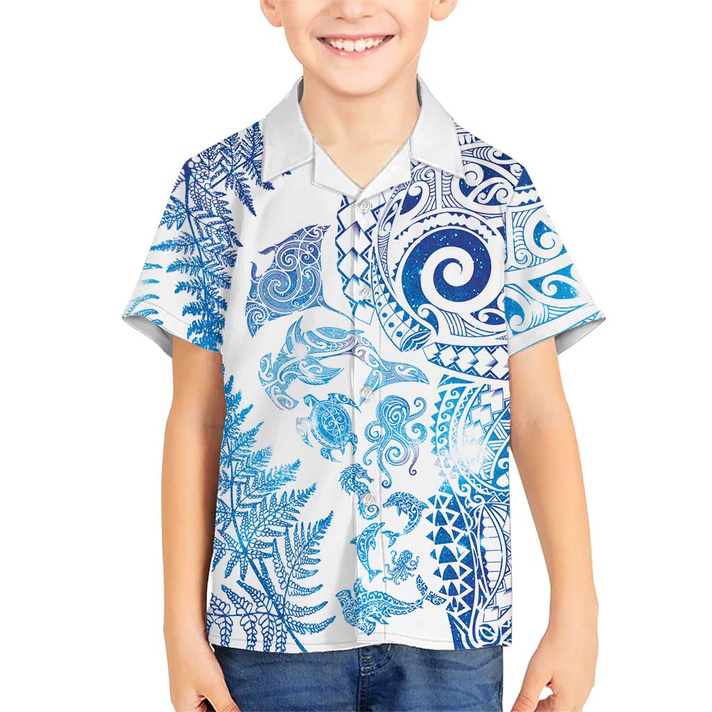 New Zealand Sea Animals Family Matching Mermaid Dress and Hawaiian Shirt with Maori Koru Tribal Tattoo and Silver Ferns Galaxy Style