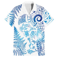 New Zealand Sea Animals Family Matching Puletasi and Hawaiian Shirt with Maori Koru Tribal Tattoo and Silver Ferns Galaxy Style