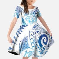 New Zealand Sea Animals Family Matching Tank Maxi Dress and Hawaiian Shirt with Maori Koru Tribal Tattoo and Silver Ferns Galaxy Style
