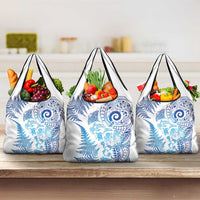 New Zealand Sea Animals Grocery Bag with Maori Koru Tribal Tattoo and Silver Ferns Galaxy Style