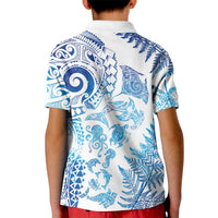 New Zealand Sea Animals Kid Polo Shirt with Maori Koru Tribal Tattoo and Silver Ferns Galaxy Style