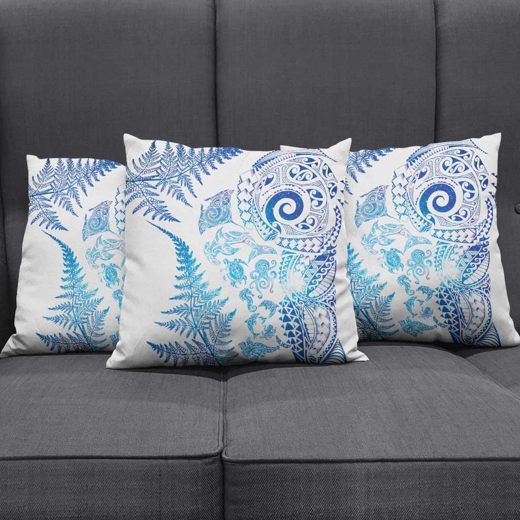 New Zealand Sea Animals Pillow Cover with Maori Koru Tribal Tattoo and Silver Ferns Galaxy Style