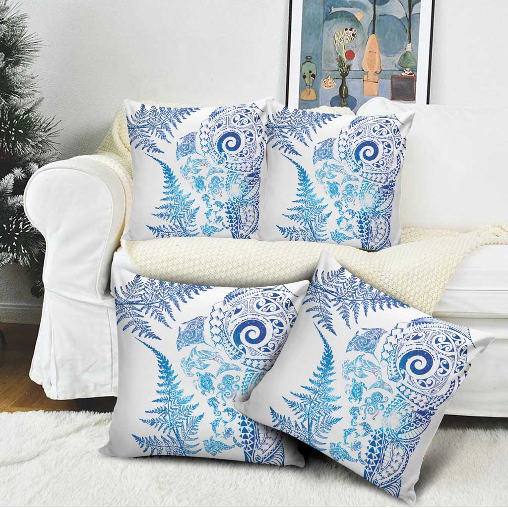 New Zealand Sea Animals Pillow Cover with Maori Koru Tribal Tattoo and Silver Ferns Galaxy Style