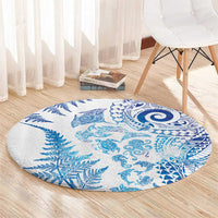 New Zealand Sea Animals Round Carpet with Maori Koru Tribal Tattoo and Silver Ferns Galaxy Style