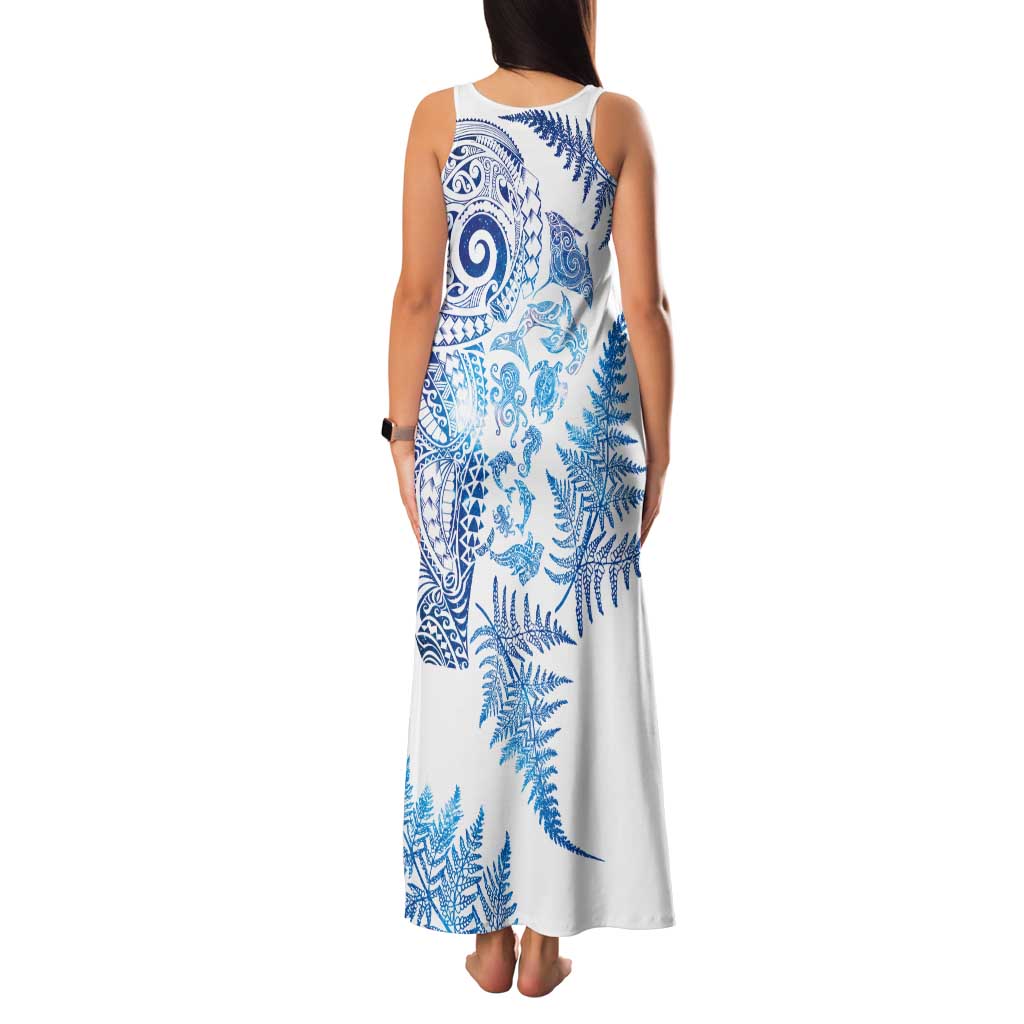 New Zealand Sea Animals Tank Maxi Dress with Maori Koru Tribal Tattoo and Silver Ferns Galaxy Style