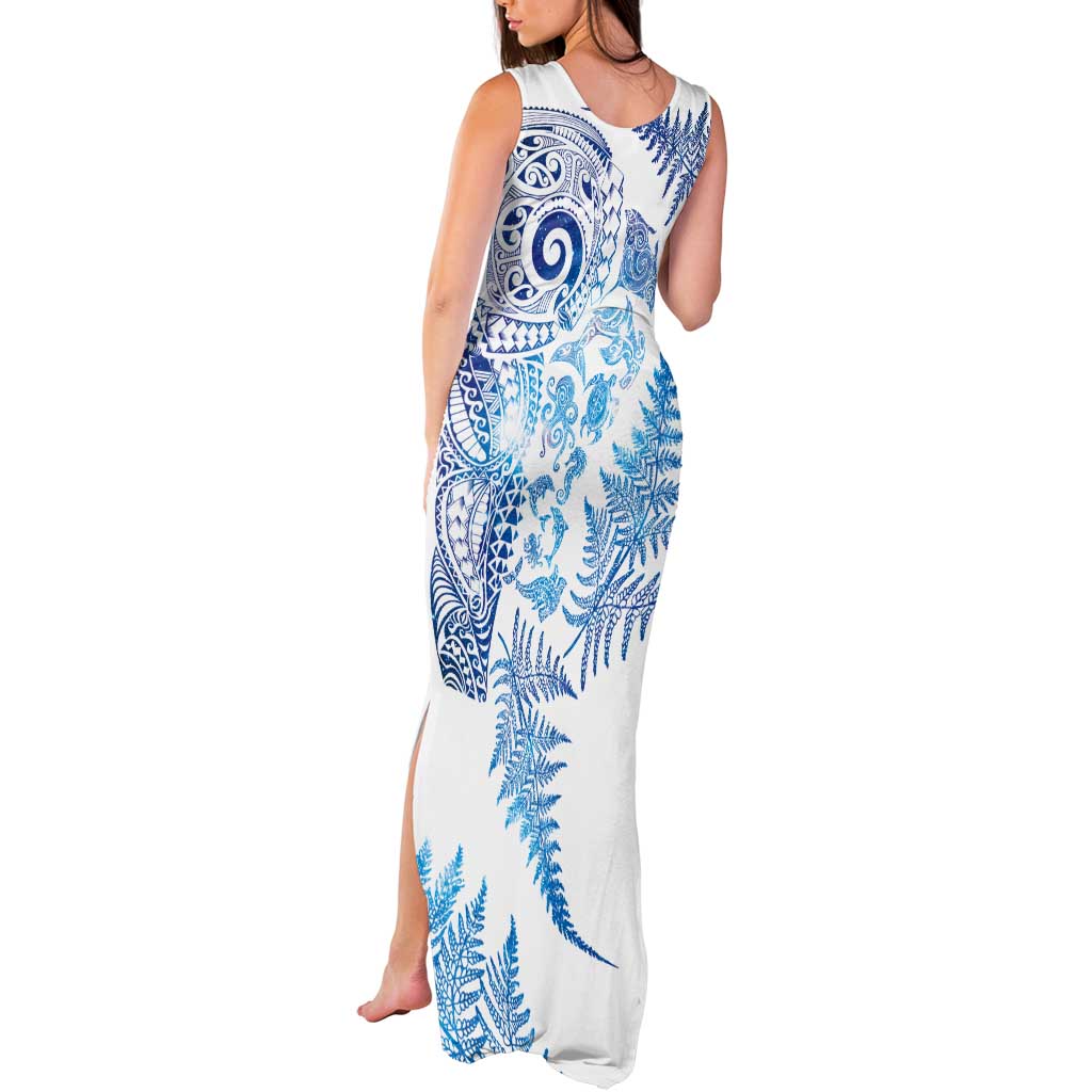 New Zealand Sea Animals Tank Maxi Dress with Maori Koru Tribal Tattoo and Silver Ferns Galaxy Style
