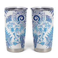 New Zealand Sea Animals Tumbler Cup with Maori Koru Tribal Tattoo and Silver Ferns Galaxy Style