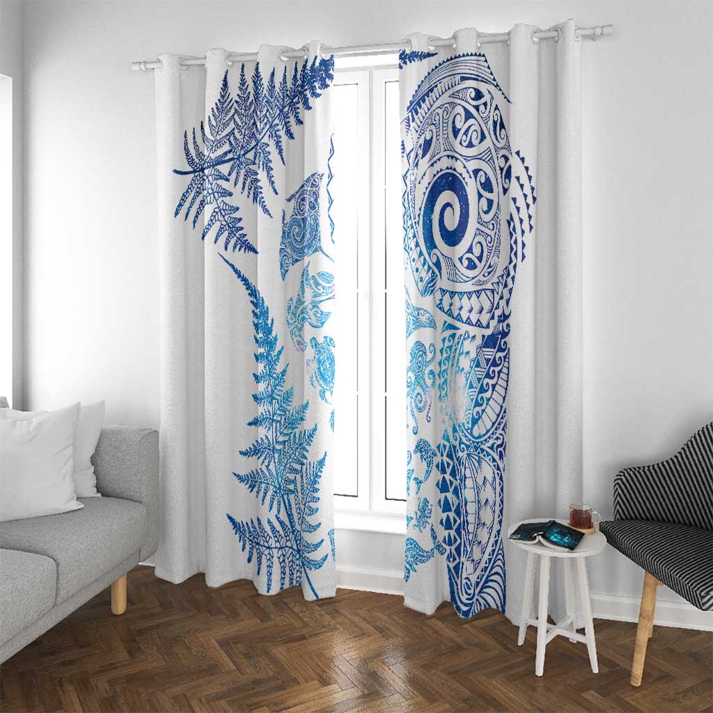 New Zealand Sea Animals Window Curtain with Maori Koru Tribal Tattoo and Silver Ferns Galaxy Style