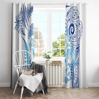 New Zealand Sea Animals Window Curtain with Maori Koru Tribal Tattoo and Silver Ferns Galaxy Style