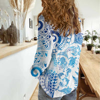 New Zealand Sea Animals Women Casual Shirt with Maori Koru Tribal Tattoo and Silver Ferns Galaxy Style