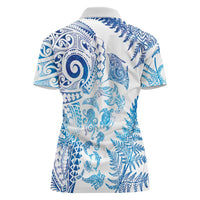 New Zealand Sea Animals Women Polo Shirt with Maori Koru Tribal Tattoo and Silver Ferns Galaxy Style
