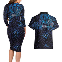 New Zealand New Year-Matariki Couples Matching Long Sleeve Bodycon Dress and Hawaiian Shirt Aotearoa Maori Tattoo Galaxy Sky