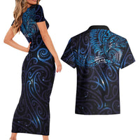 New Zealand New Year-Matariki Couples Matching Short Sleeve Bodycon Dress and Hawaiian Shirt Aotearoa Maori Tattoo Galaxy Sky