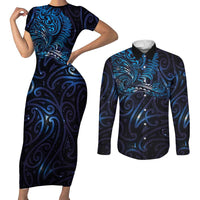 New Zealand New Year-Matariki Couples Matching Short Sleeve Bodycon Dress and Long Sleeve Button Shirt Aotearoa Maori Tattoo Galaxy Sky