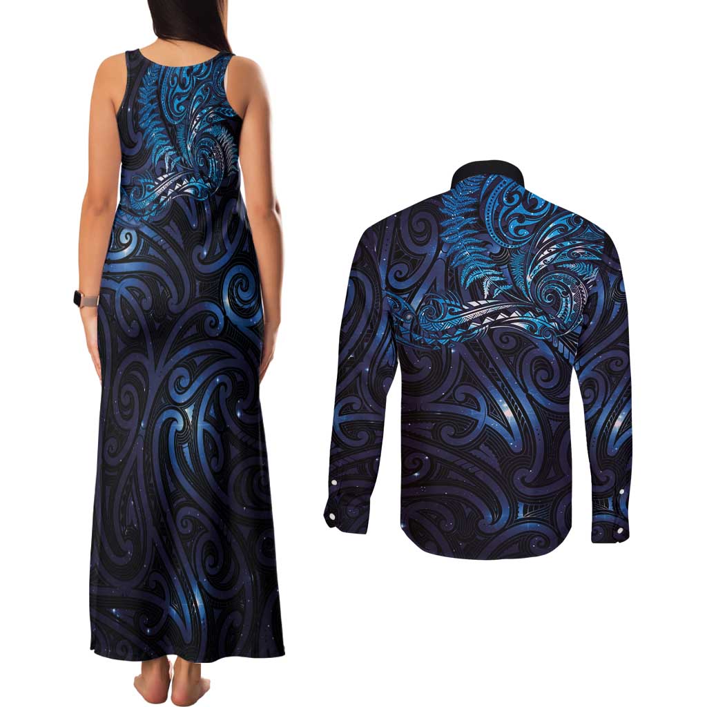 New Zealand New Year-Matariki Couples Matching Tank Maxi Dress and Long Sleeve Button Shirt Aotearoa Maori Tattoo Galaxy Sky