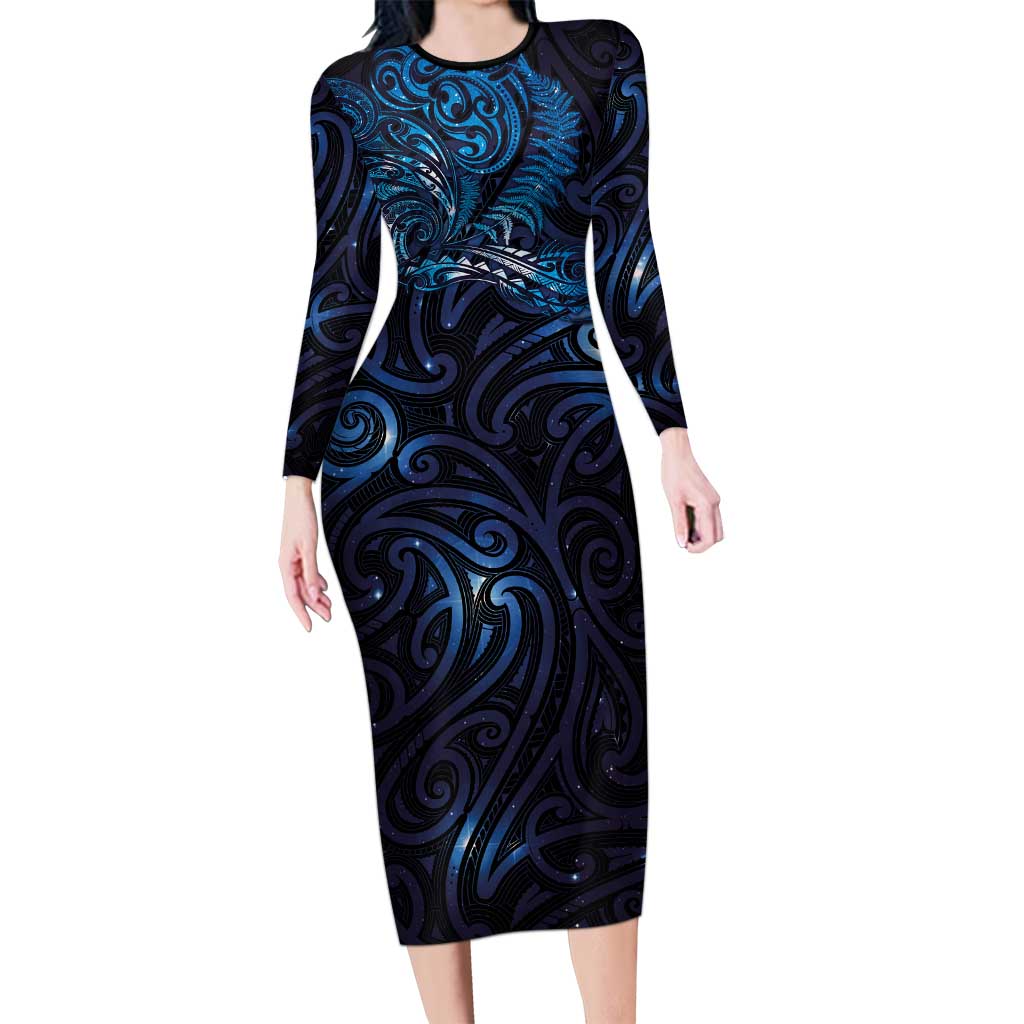New Zealand New Year-Matariki Family Matching Long Sleeve Bodycon Dress and Hawaiian Shirt Aotearoa Maori Tattoo Galaxy Sky