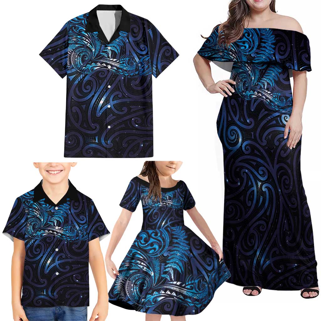 New Zealand New Year-Matariki Family Matching Off Shoulder Maxi Dress and Hawaiian Shirt Aotearoa Maori Tattoo Galaxy Sky LT03 - Polynesian Pride