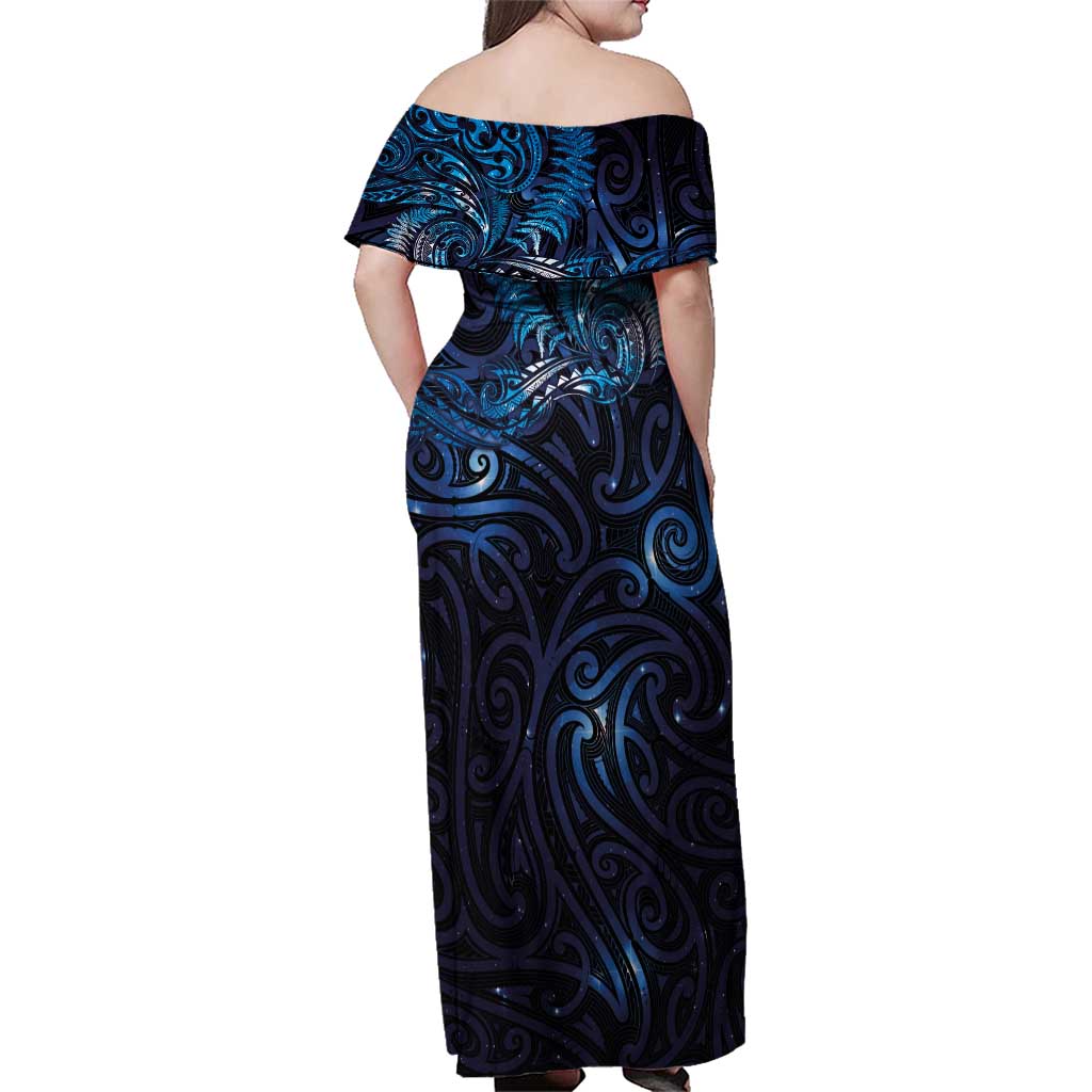 New Zealand New Year-Matariki Family Matching Off Shoulder Maxi Dress and Hawaiian Shirt Aotearoa Maori Tattoo Galaxy Sky
