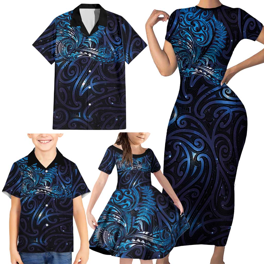 New Zealand New Year-Matariki Family Matching Short Sleeve Bodycon Dress and Hawaiian Shirt Aotearoa Maori Tattoo Galaxy Sky LT03 - Polynesian Pride