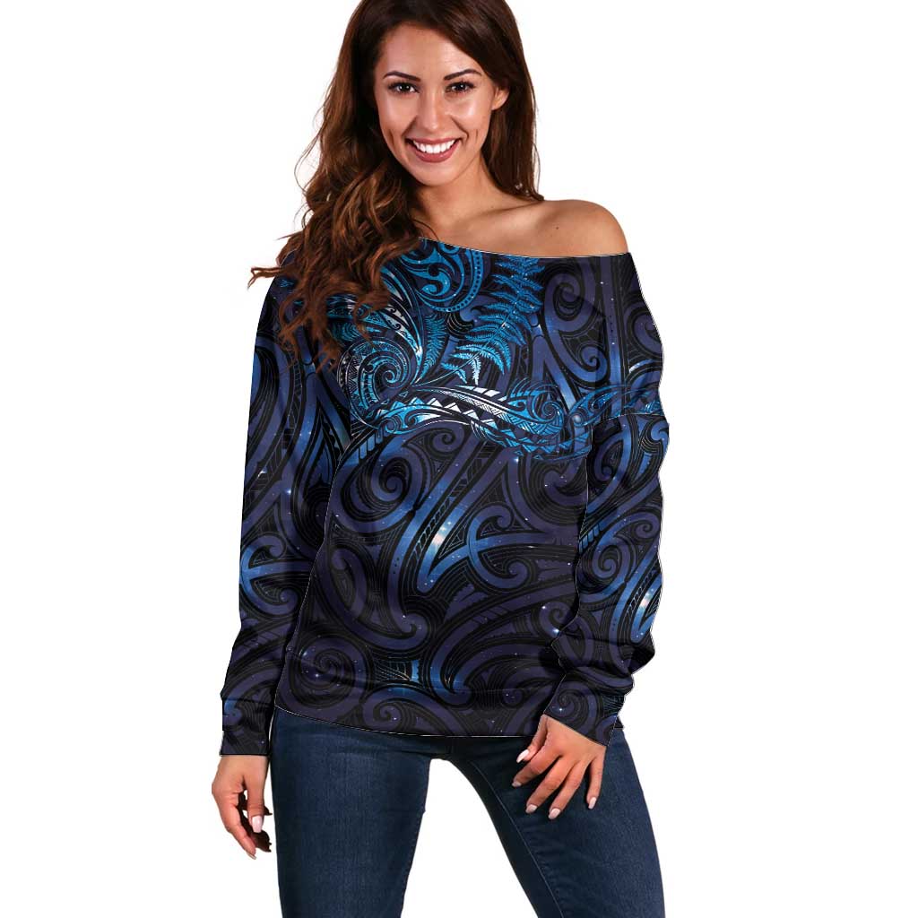 New Zealand New Year-Matariki Off Shoulder Sweater Aotearoa Maori Tattoo Galaxy Sky LT03 Women Multicolor - Polynesian Pride
