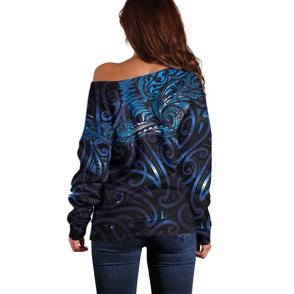 New Zealand New Year-Matariki Off Shoulder Sweater Aotearoa Maori Tattoo Galaxy Sky LT03 - Polynesian Pride