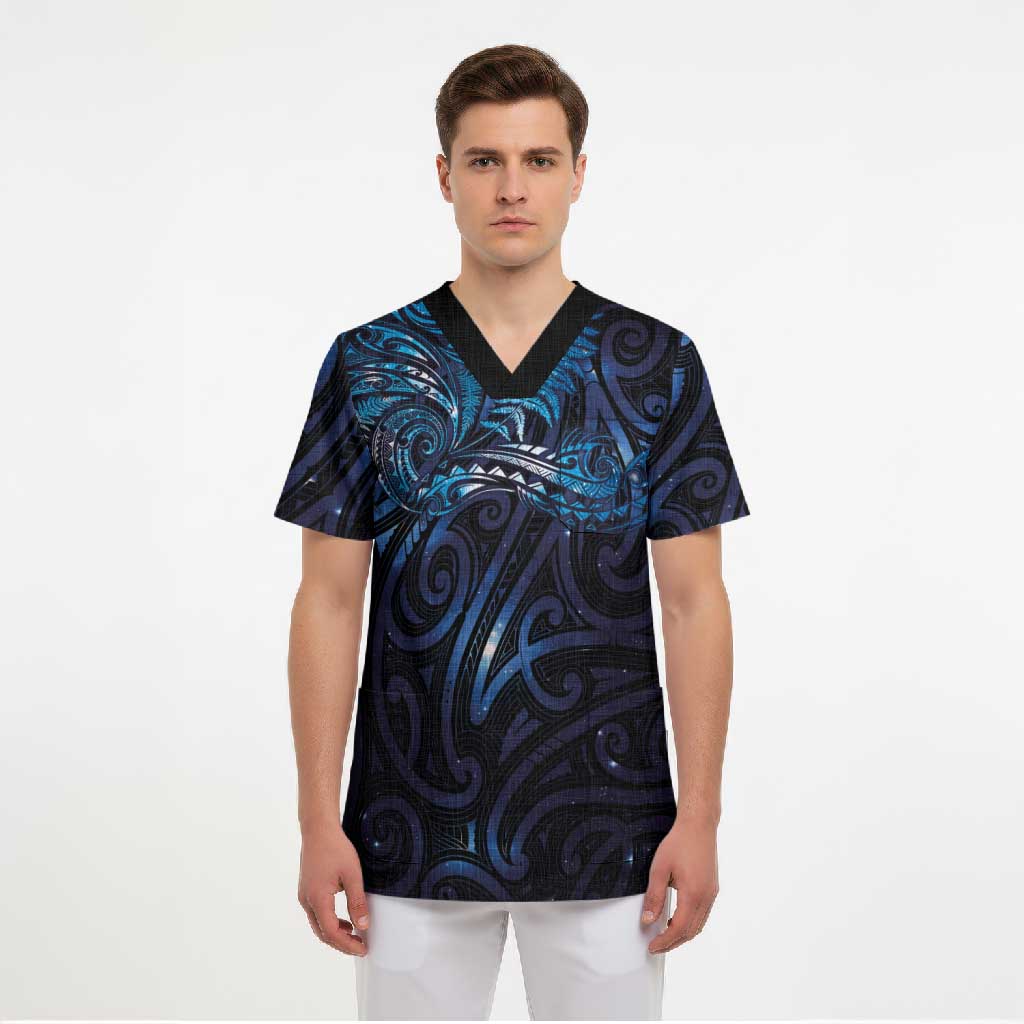New Zealand New Year-Matariki Scrub Top Aotearoa Maori Tattoo Galaxy Sky LT03 - Polynesian Pride