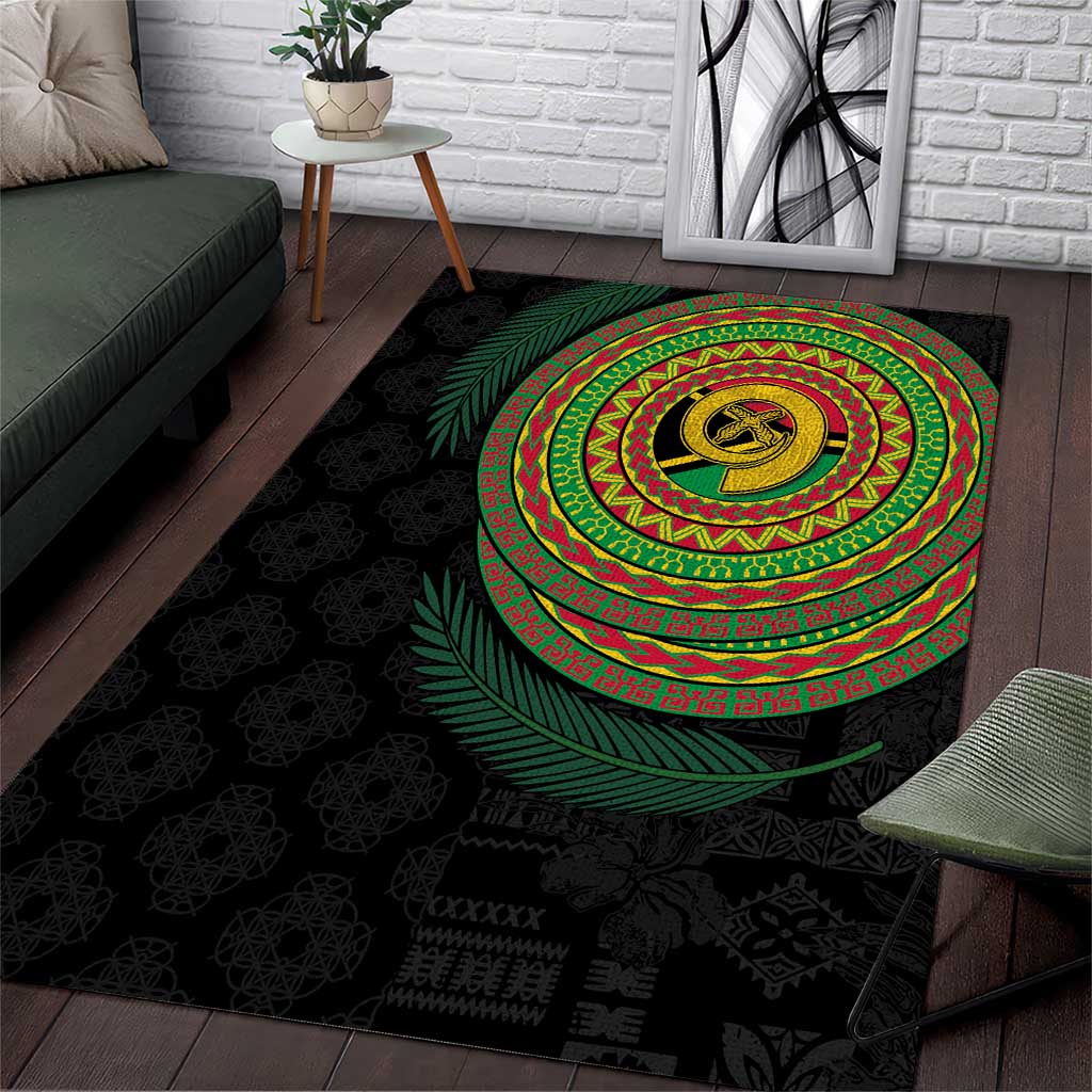 Vanuatu Tribal Tattoo with Namele Leaves Area Rug