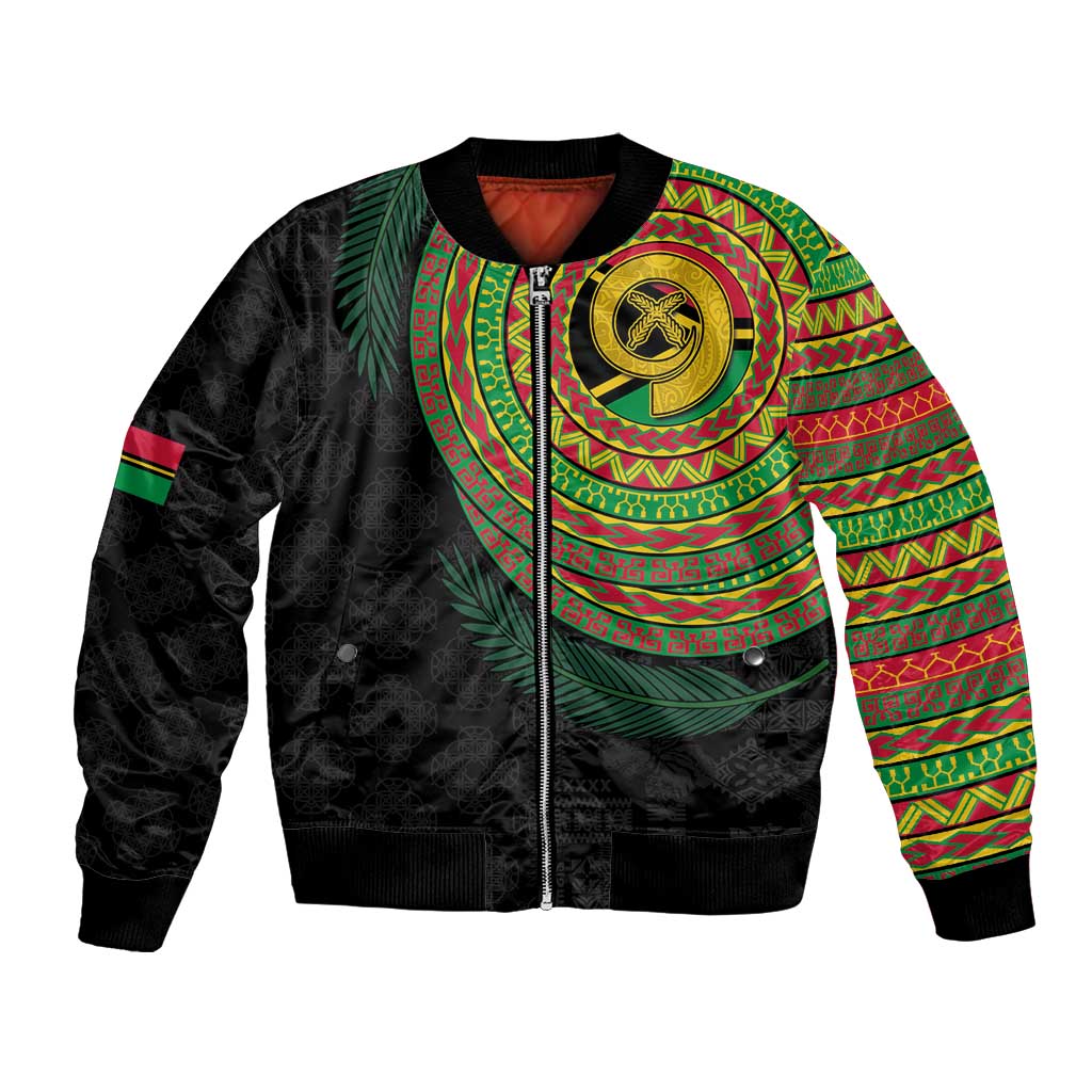 Vanuatu Tribal Tattoo with Namele Leaves Bomber Jacket