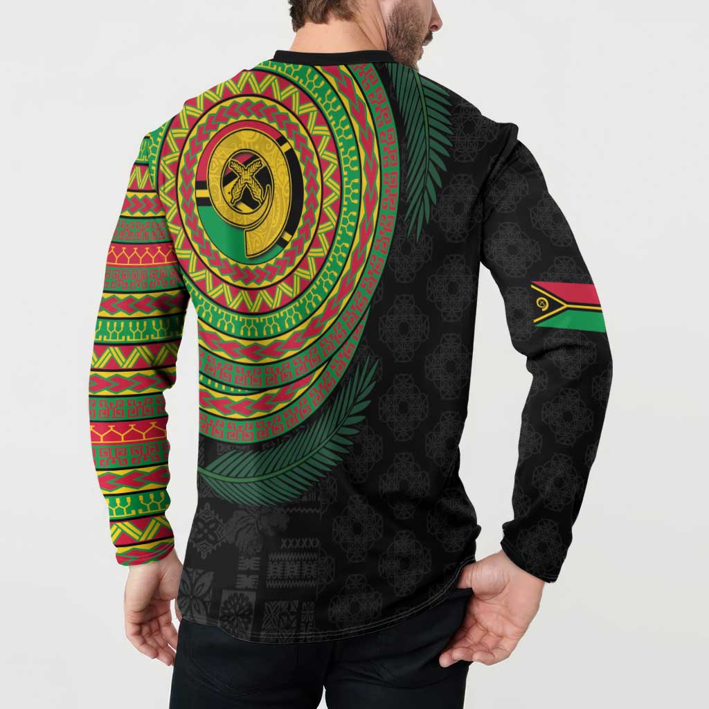 Vanuatu Tribal Tattoo with Namele Leaves Button Sweatshirt