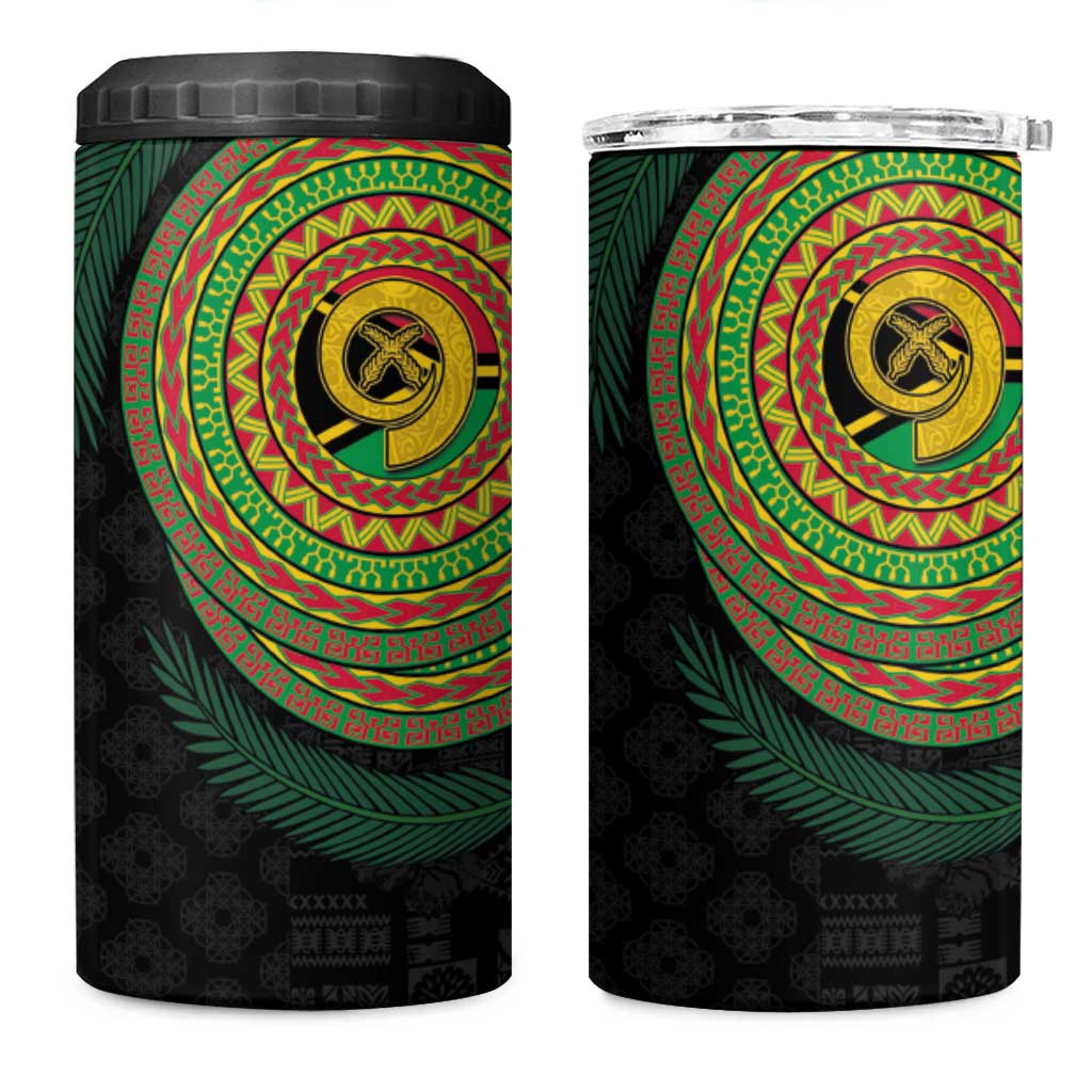 Vanuatu Tribal Tattoo with Namele Leaves 4 in 1 Can Cooler Tumbler