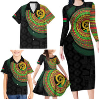 Vanuatu Tribal Tattoo with Namele Leaves Family Matching Long Sleeve Bodycon Dress and Hawaiian Shirt