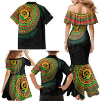Vanuatu Tribal Tattoo with Namele Leaves Family Matching Mermaid Dress and Hawaiian Shirt