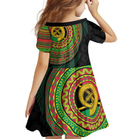 Vanuatu Tribal Tattoo with Namele Leaves Family Matching Off The Shoulder Long Sleeve Dress and Hawaiian Shirt