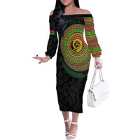 Vanuatu Tribal Tattoo with Namele Leaves Family Matching Off The Shoulder Long Sleeve Dress and Hawaiian Shirt