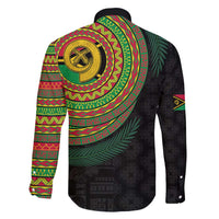 Vanuatu Tribal Tattoo with Namele Leaves Family Matching Off Shoulder Short Dress and Hawaiian Shirt