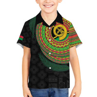 Vanuatu Tribal Tattoo with Namele Leaves Family Matching Off Shoulder Short Dress and Hawaiian Shirt