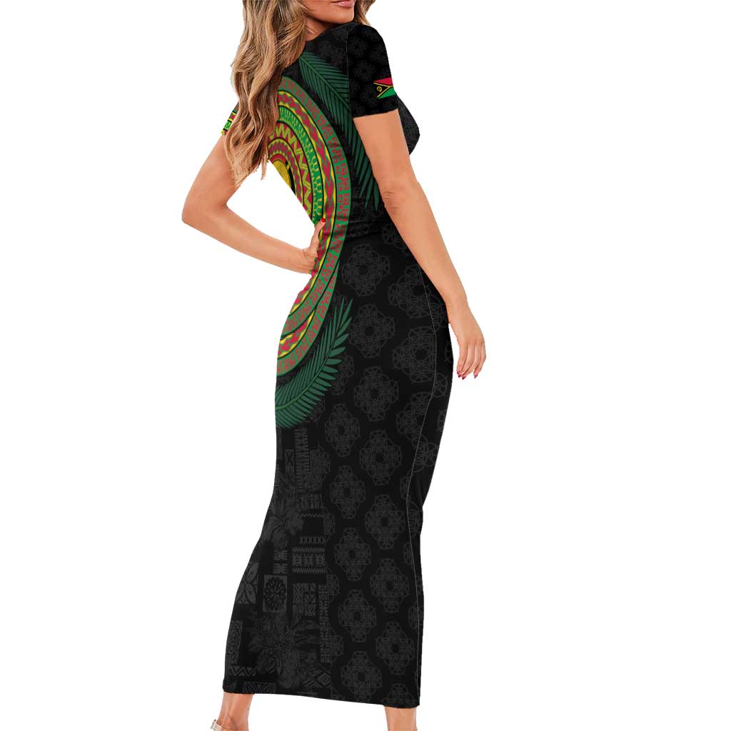 Vanuatu Tribal Tattoo with Namele Leaves Family Matching Short Sleeve Bodycon Dress and Hawaiian Shirt