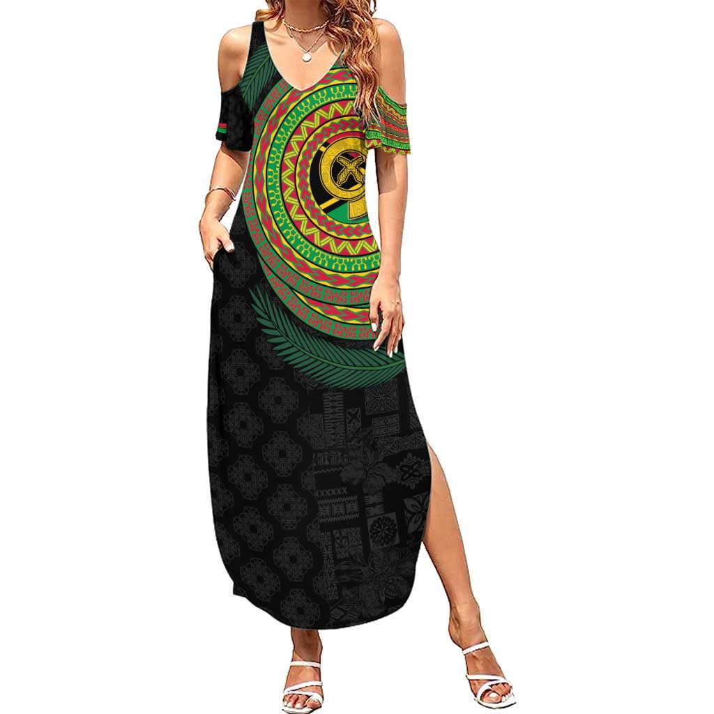 Vanuatu Tribal Tattoo with Namele Leaves Family Matching Summer Maxi Dress and Hawaiian Shirt