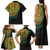 Vanuatu Tribal Tattoo with Namele Leaves Family Matching Tank Maxi Dress and Hawaiian Shirt