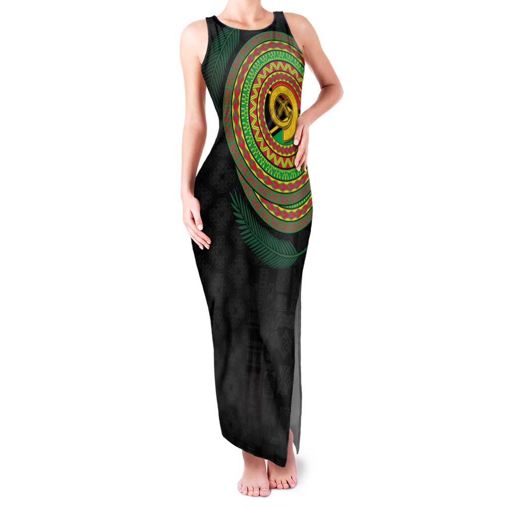Vanuatu Tribal Tattoo with Namele Leaves Family Matching Tank Maxi Dress and Hawaiian Shirt